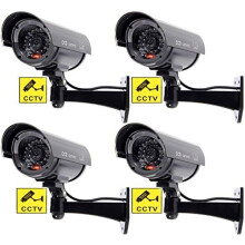 Solar-Powered Dummy Security Cam, Emulational Design for Outdoor & Indoor Use, Black, 4 Packs