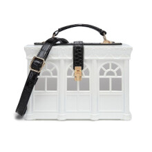 Women Vintage Acrylic House Shaped Clutch Box Shoulder-White