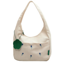 Trendy schoudertas canvas handtas grote capaciteit- gebroken wit