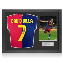 David Villa Signed Barcelona 2024-25 Football Shirt. Icon Frame