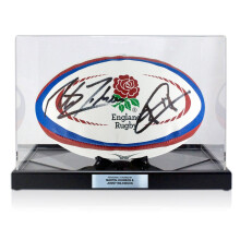 Martin Johnson And Jonny Wilkinson Signed England Rugby Ball. Display Case With Plaque