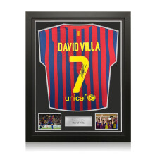 David Villa Signed Original Barcelona 2011-12 Football Shirt. Standard Frame