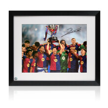 Robert Lewandowski Signed Barcelona Football Photo. Framed