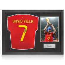 David Villa Signed Spain 2020 Football Shirt. Icon Frame