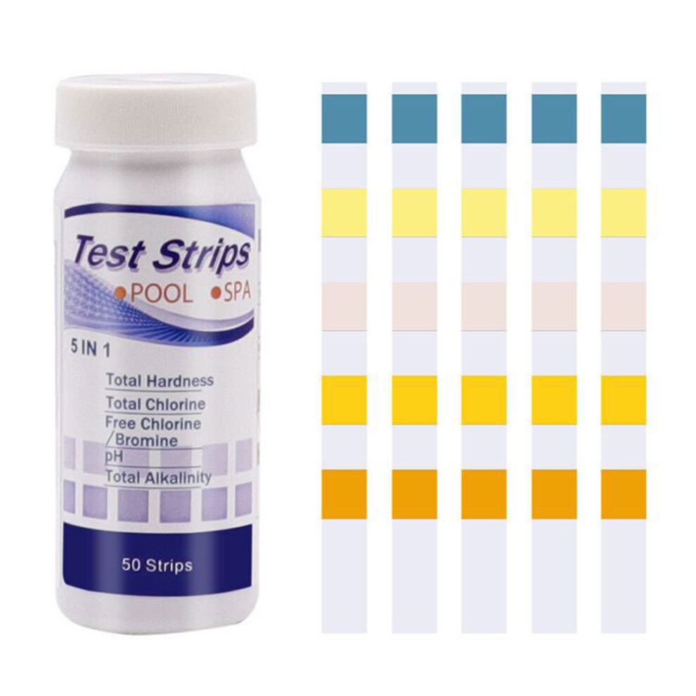 Pool & Spa Water Test Strips, Accurate & Reliable Quick Test Kit for Chlorine, Bromine, pH, Hardness, Alkalinity, Cyanuric Acid Measurement, 50 PCS