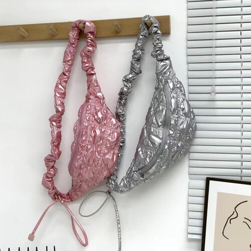 Ruched Design Satchel Bag Pleated Bag Dumpling Bag-Silver 1