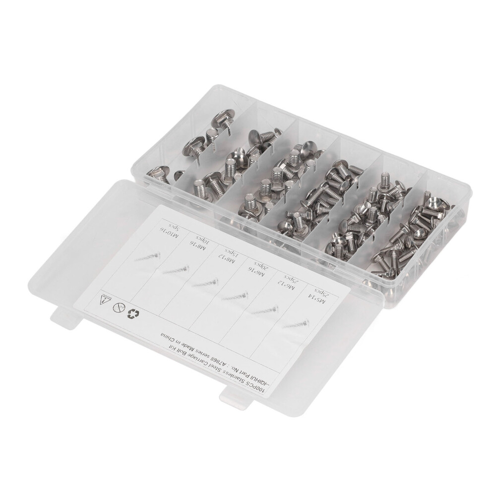 100Pcs 304 Stainless Steel Cap Head Square Neck Bolt Screws Carriage Nuts 5051370567094