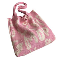 Gebreide schoudertas Reishandtas Tote Bag voor werk-Roze en wit