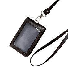 Stylish PU Card Sleeve with Lanyard for Work-Lychee Coffee PU