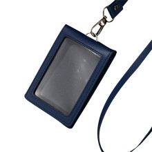 Elegant Work ID Card Sleeve Wallet with Lanyard-dark blue PU