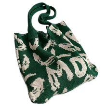 Casual gebreide schoudertas Handtas met grote-groen en wit