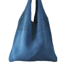 Sac à bandoulière Vintage creux tricoté pour femmes, sac à -Bleu
