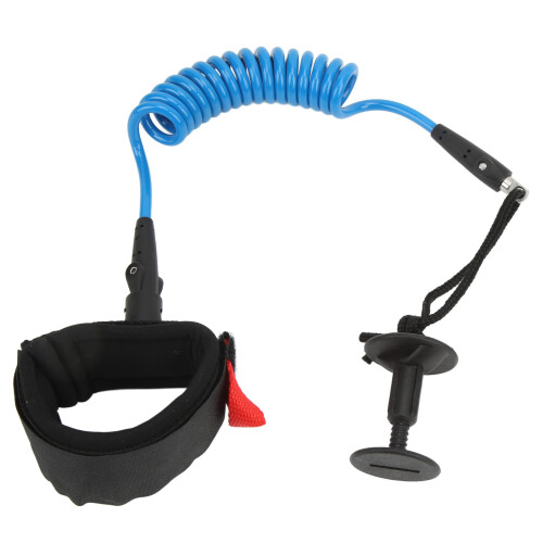 Elastic Safety Strap For Surfboard, Coiled Spring Design Adjustable Ankle Cuff Sturdy Durable Construction Lightweight Flexible Material Rotating Join 1
