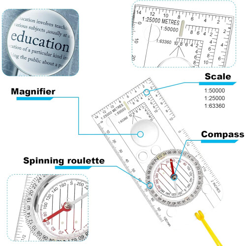Survival Compass, Orienteering Compass With Fluorescent Light Design For Emergency Situations, Baseplate Compass Offering Navigation Tools Including 1