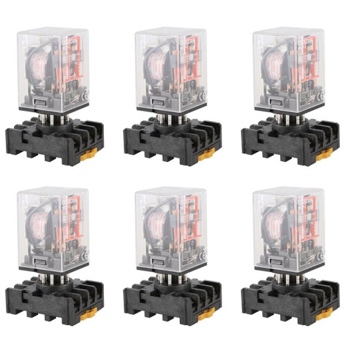 6X MK2P-I Clear Shell DPDT AC220V Coil Power Relay Socket Base