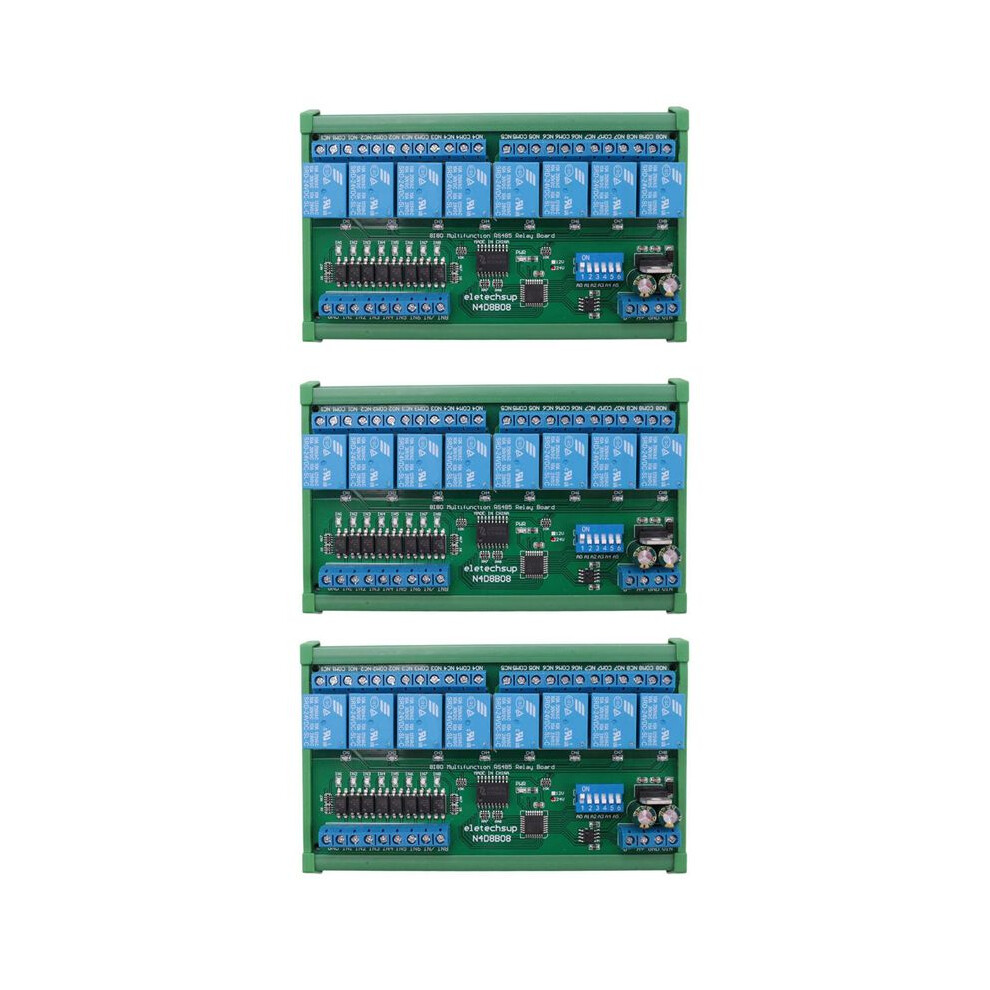 3X 24V 8 Ch Rs485 Relay Board Modbus Rtu Uart Remote Control Din35 Rail Box For Plc Automation Control 6031592407353