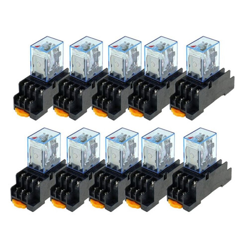 20Pc MY4NJ 14PIN 4DPDT Electronic  Electromagnetic Relay 5A Coil with PYF14A Socket Base AC 220V 2