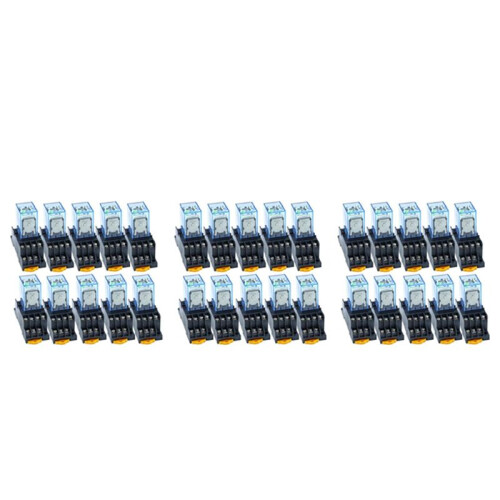 30Pc MY4NJ 14PIN 4DPDT Electronic  Electromagnetic Relay 5A Coil with PYF14A Socket Base AC 220V