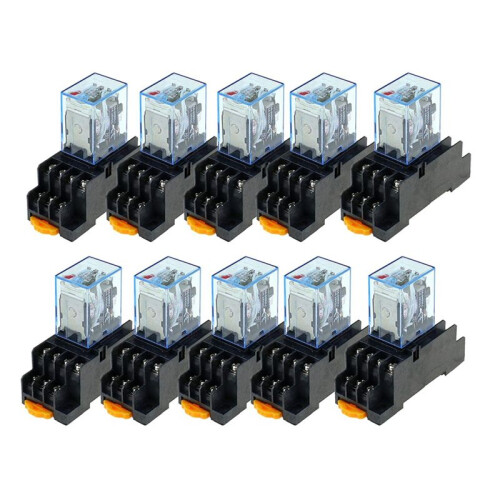 30Pc MY4NJ 14PIN 4DPDT Electronic  Electromagnetic Relay 5A Coil with PYF14A Socket Base AC 220V 2