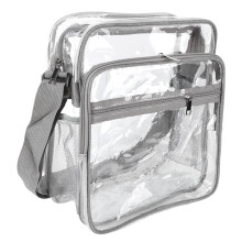 Clear PVC Shoulder Bag Grey - Ideal for Concerts & Sports Spacious Design