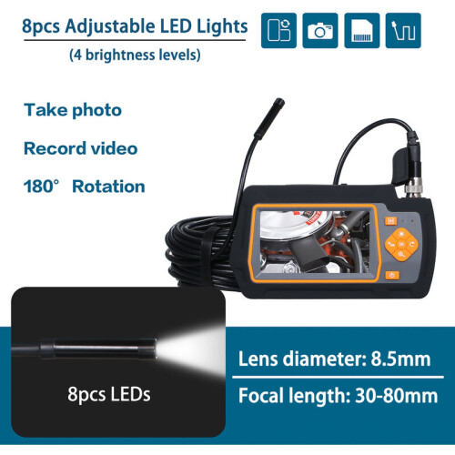 Câmera endoscópica com cabo semirrígido, luz LED ajustável para melhor visibilidade, câmera flexível tipo cobra com tela IPS de 5 polegadas 2