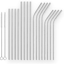 Reusable Straws, Set Of 18 Stainless Steel Drinking Straws For Everyday Beverages, Includes Both Straight And Bent Straws With Cleaning Brushes,