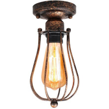 Vintage plafondlamp, eenvoudig klassiek ontwerp voor keukeninrichting, industriële stijl, verstelbare fitting, metalen kooilamp (roestbruin)