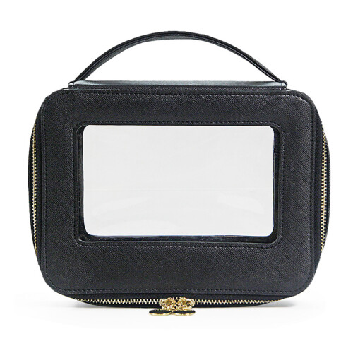 Make-up-Tasche, transparent, Kulturbeutel,-Schwarz