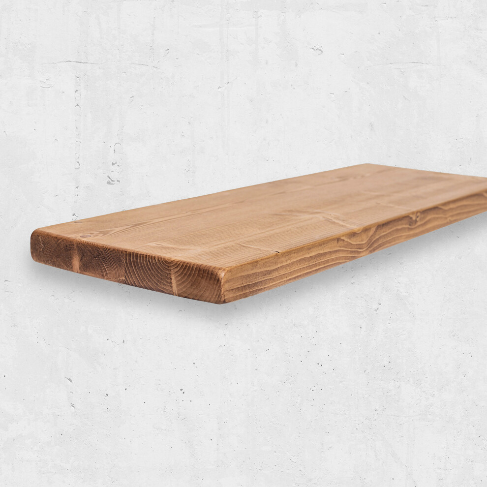 (80 Cm, Natural Oak) Rustic Floating Shelf Solid Wood Chunky Handmade With Brackets 12X2 5060682783375