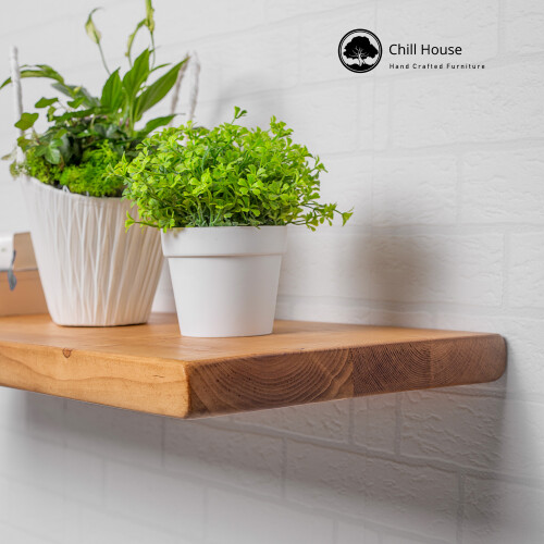 (50 cm, Teak) Rustic Floating Shelf Solid Wood Chunky Handmade with Brackets 12x2 1