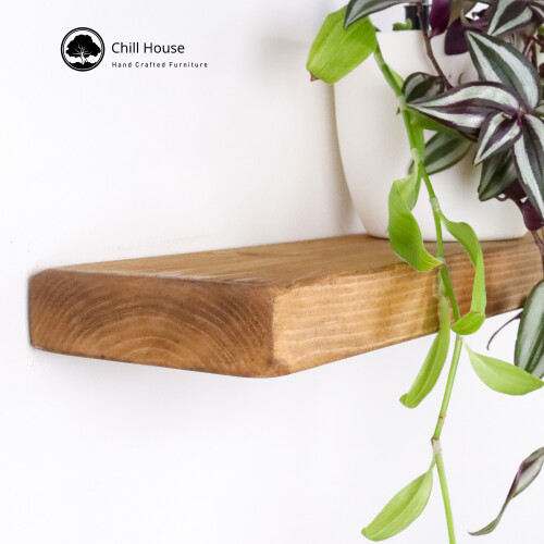 (60 cm, Natural Oak) Rustic Chunky Floating Shelf Handmade from Solid Wood 6x2 reclaimed scaffold 2