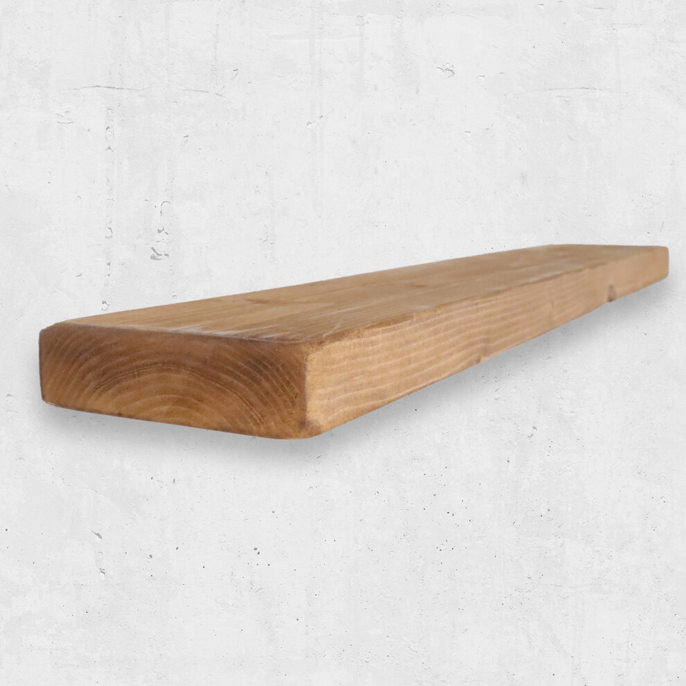 (100 Cm, Tudor Oak) Rustic Chunky Floating Shelf Handmade From Solid Wood 6X2 Reclaimed Scaffold 5056548002674