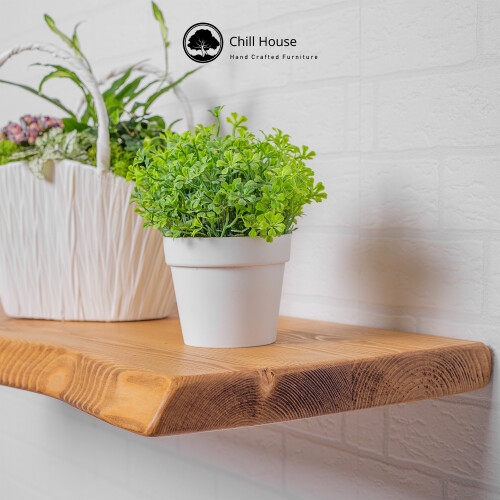 (60 cm, Walnut) Live Edge Rustic Floating Shelf made from Solid Wood, Chunky Old Slab Dark Oak 1