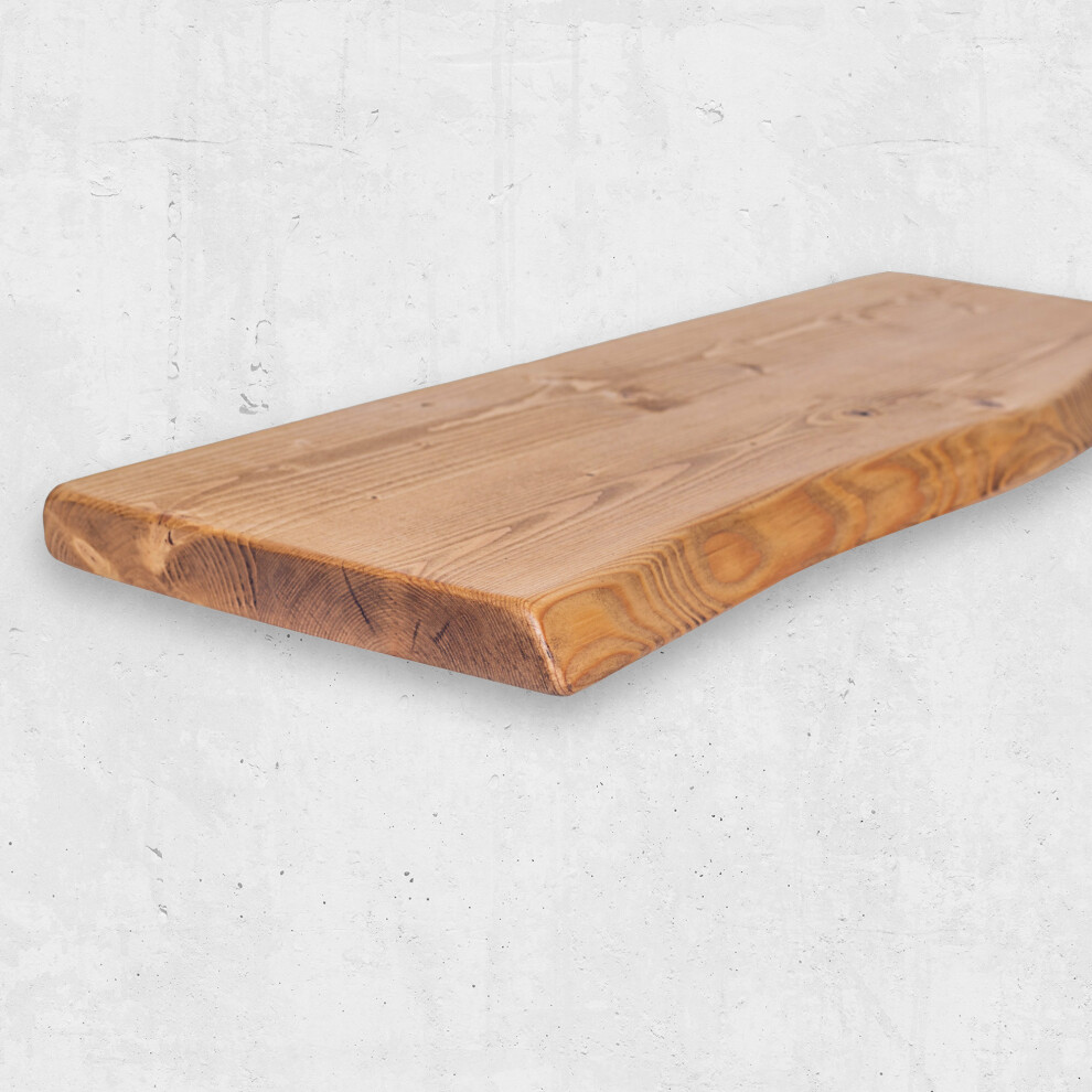 (190 Cm, Tudor Oak) Live Edge Rustic Floating Shelf Made From Solid Wood, Chunky Old Slab Dark Oak 5056548031322