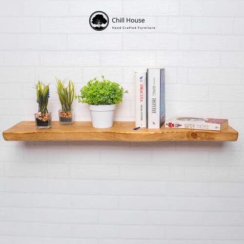(110 cm, Walnut) Live Edge Rustic Floating Shelf made from Solid Wood, Chunky Old Slab 2