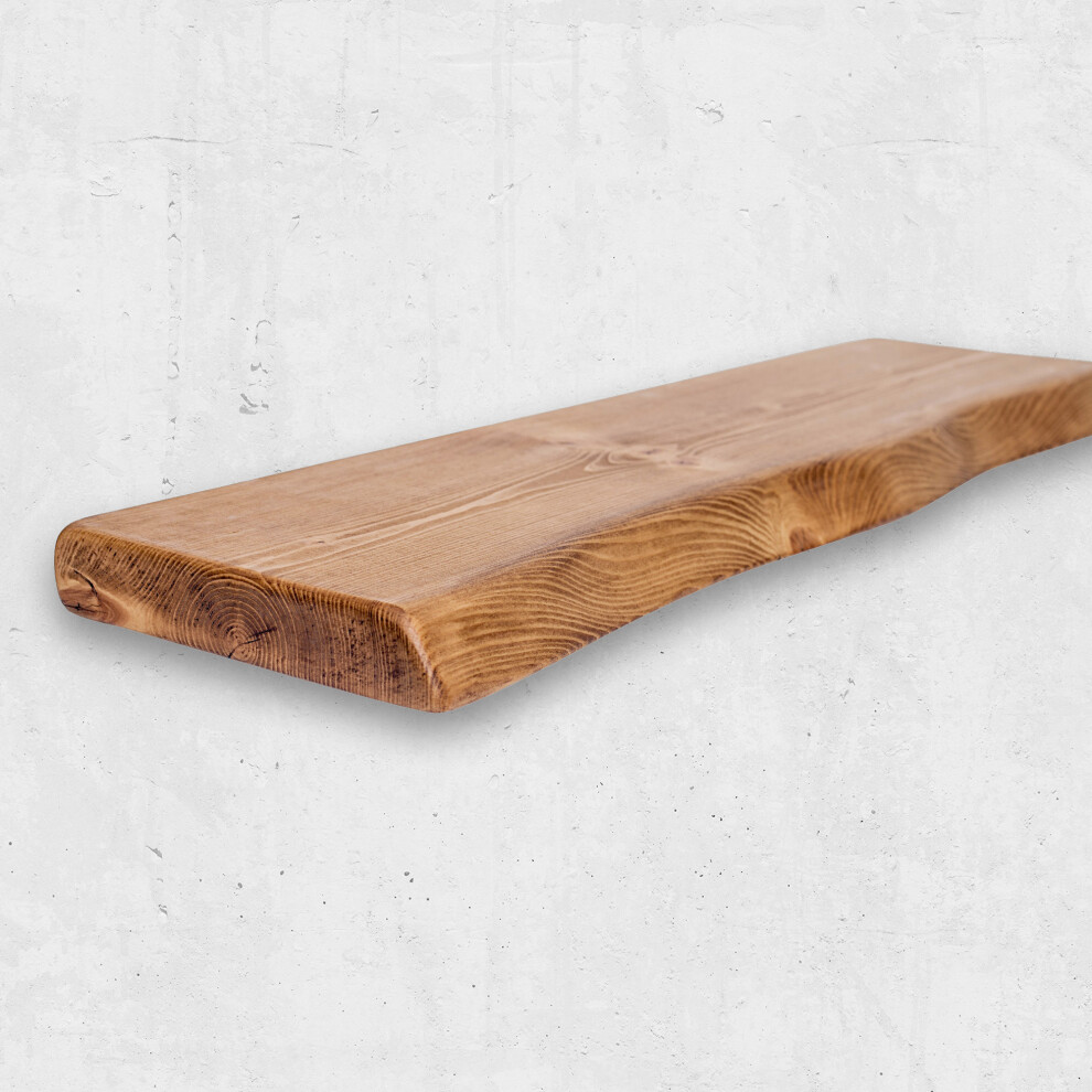 (160 Cm, Walnut) Live Edge Rustic Floating Shelf Made From Solid Wood, Chunky Old Slab 5060682781012