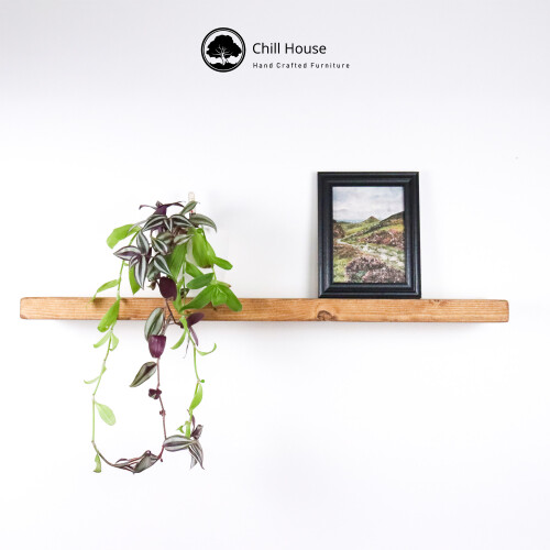 (40 cm, Natural Oak) Rustic Chunky Floating Shelf Handmade from Solid Wood 6x1.5 reclaimed scaffold 2