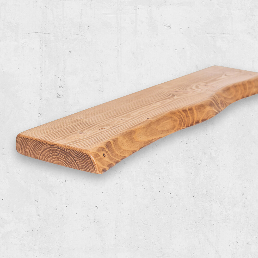 (180 Cm, Antique Pine) Live Edge Rustic Floating Shelf Made From Solid Wood, Chunky Old Slab Dark Oak 5056548028254