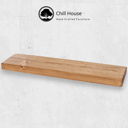 (60 cm, Dark Oak) Industrial Rustic Floating Shelf Solid Wood Chunky Handmade with Brackets 9x2 1