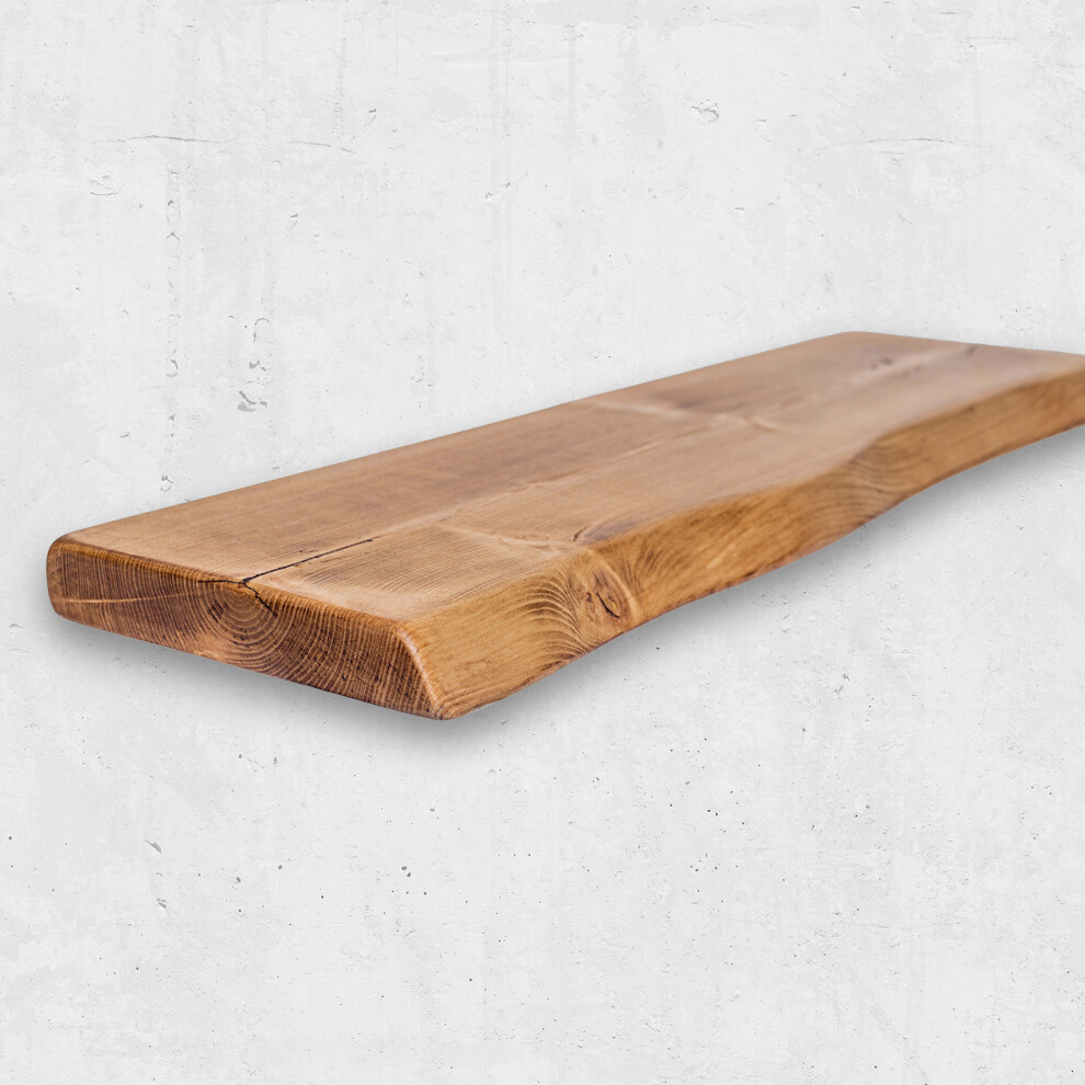 (160 Cm, Walnut) Live Edge Rustic Floating Shelf Made From Solid Wood, Industrial Chunky Old Slab 5056548039373