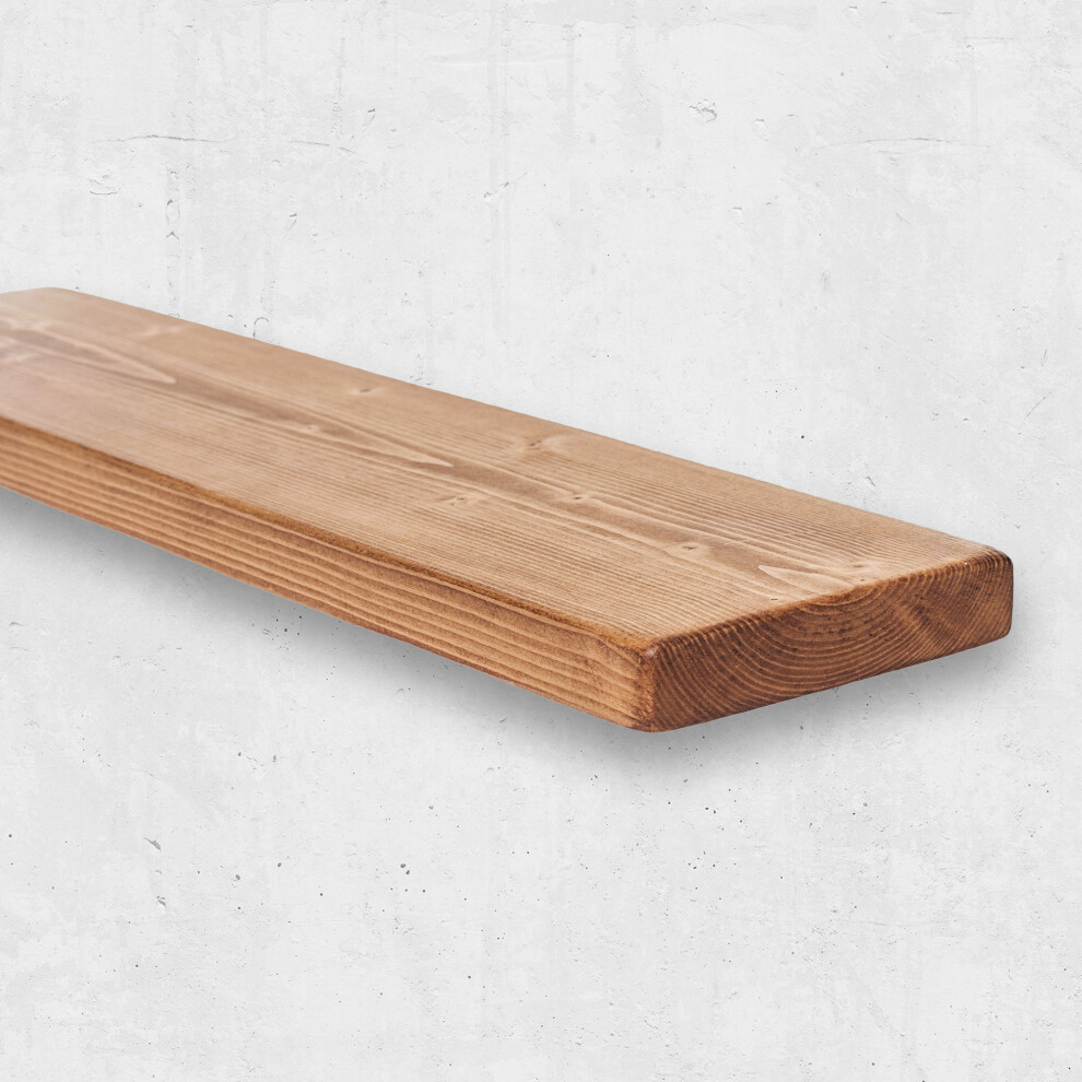(80 Cm, Tudor Oak) Industrial Rustic Floating Shelf Solid Wood Chunky Handmade With Brackets 9X2 5060682782354