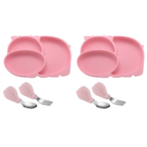 2Stk Trainings Teller Für Kinder, Silikon, Pink, Mit Essensfächern 1