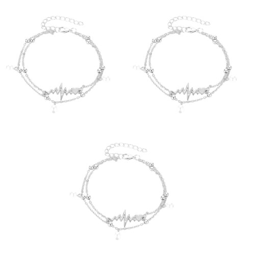3Stk Fußkettchen Silber Doppellagig Mit Perlen 2