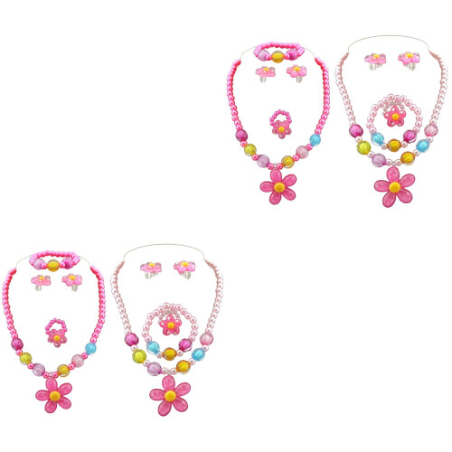 4Sets Schmuckset Blumen Plastik Halskette Armband 2