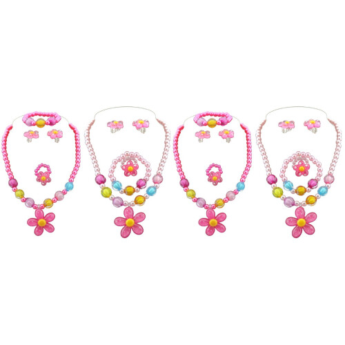 4Sets Schmuckset Blumen Plastik Halskette Armband 1