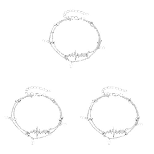 3Stk Fußkettchen Silber Doppellagig Mit Perlen 1