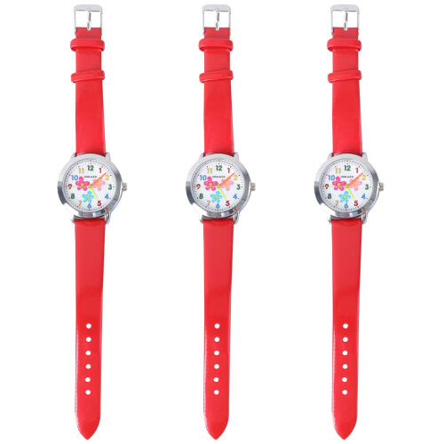 3Stk Kinderuhr Mit Blumenmuster, Quarzuhr, Langlebig 2