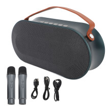 Karaokemachine met dubbele 30W-luidsprekers, kristalhelder geluid en 360 surround stereo, ingebouwde DSP-chip voor stemverbetering en Bluetooth.