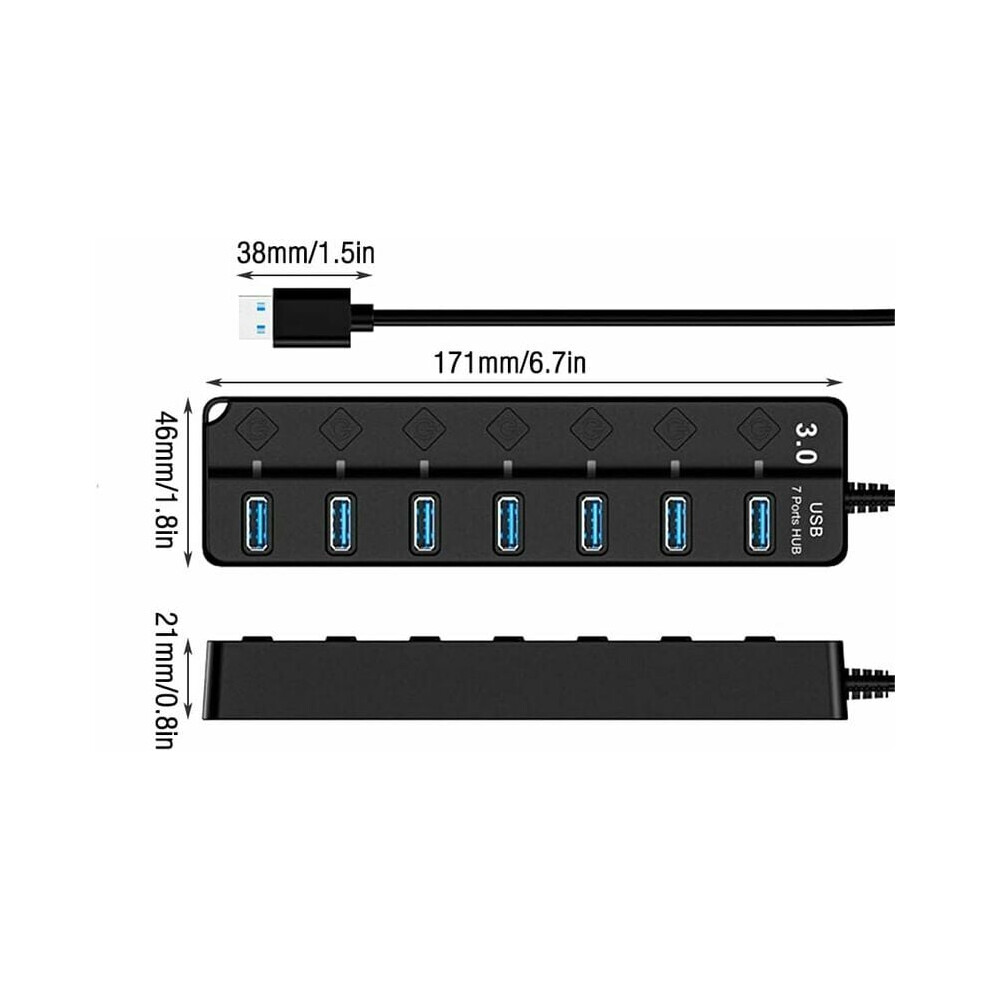 High-Speed Usb 3.0 Hub, Data Transfer Speed Up To 5Gbps, Plug And Play For Pc Laptop And More (7 Ports) 9169997202864