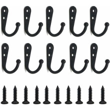 Patères murales robustes avec revêtement en poudre noir, renforcées par 2 vis par crochet pour une installation facile, adaptées aux salles de